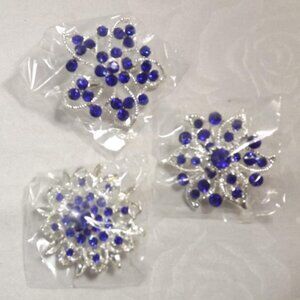 3 Vintage Rhinestone and Silver-tone Starburst Brooches, NOS